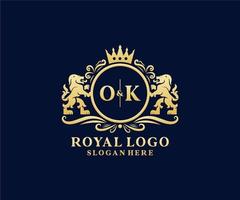 Initial ok Letter Lion Royal Luxury Logo Vorlage in Vektorgrafiken für Restaurant, Lizenzgebühren, Boutique, Café, Hotel, heraldisch, Schmuck, Mode und andere Vektorillustrationen. vektor