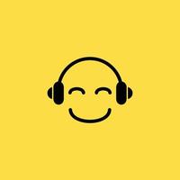 platt karaktär logotyp lyssnande till musik använder sig av headsetet vektor