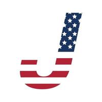 engelsk alfabet med USA flagga.bokstav j med amerikan flagga fri vektor