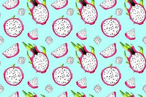 frisch Pitaya Scheibe Hintergrund. Süss schön Drachen Obst Muster. bunt tropisch nahtlos Stoff Design. organisch Pitahaya Zutat. vektor