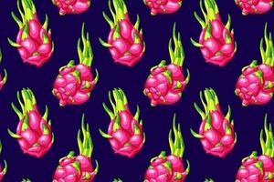 bunt Pitaya nahtlos Muster. organisch saftig Drachen Frucht. Süss Pitahaya. Sommer- Süss exotisch Lebensmittel. lila Hintergrund Hintergrund vektor