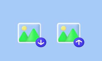 3d realistisk tecknad serie vektor ladda ner ladda upp bild systemet programvara uppdatering ikon trendig modern stil objekt symboler isolerat på bakgrund