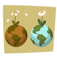 Welt Tag zu Kampf Desertifikation und Trockenheit, Vektor Illustration. Aussicht von das Erde und Blumen während ein Trockenheit.
