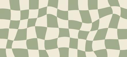 häftig psychedelic vågig checkerboard bakgrund i 60-70-tal stil. estetisk abstrakt mönster. skraj hippie bakgrund för yta design. retro konst. trendig vektor illustration. beige, grön pastell färger