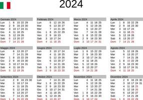 Jahr 2024 Kalender im Italienisch mit Italien Ferien vektor