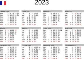 år 2023 kalender i franska med Frankrike högtider vektor