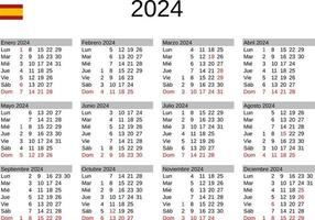 år 2024 kalender i spanska med Spanien högtider vektor