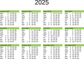 år 2025 kalender i engelsk vektor