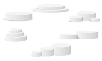 3d visa produkt minimal scen med geometrisk podium plattform samling. abstrakt vit 3d rum med realistisk vit cylinder piedestal podium. skede monter på piedestal visa beige bakgrund vektor