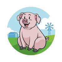 Schwein im Bauernhof mit Karikatur Stil vektor