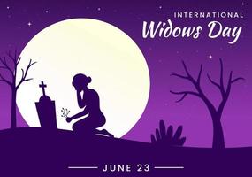 International Witwen Tag Vektor Illustration auf Juni 23 mit Frau trauert und Ungerechtigkeit konfrontiert durch Witwe im eben Karikatur Hand gezeichnet Vorlagen