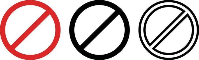 Schrägstrich Kreis Symbol einstellen Symbol Vektor . Verbot Zeichen Kreis im rot , schwarz Farben und Gliederung