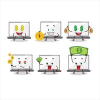 Laptop Karikatur Charakter mit süß Emoticon bringen Geld vektor