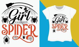 Halloween Typografie T-Shirt Design, Mädchen Spinne vektor