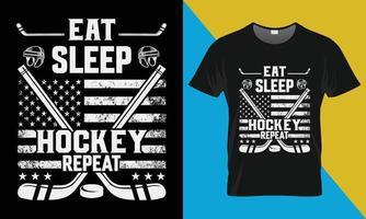 hockey typografi t-shirt design, äta sömn hockey upprepa vektor