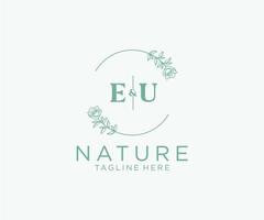 Initiale EU Briefe botanisch feminin Logo Vorlage Blumen, editierbar vorgefertigt Monoline Logo geeignet, Luxus feminin Hochzeit Marke, Unternehmen. vektor