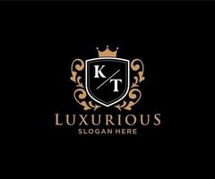 första kt brev kunglig lyx logotyp mall i vektor konst för restaurang, kungligheter, boutique, Kafé, hotell, heraldisk, Smycken, mode och Övrig vektor illustration.