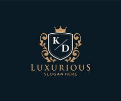 Royal Luxury Logo-Vorlage mit anfänglichem kd-Buchstaben in Vektorgrafiken für Restaurant, Lizenzgebühren, Boutique, Café, Hotel, Heraldik, Schmuck, Mode und andere Vektorillustrationen. vektor