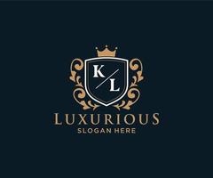 Royal Luxury Logo-Vorlage mit anfänglichem kl-Buchstaben in Vektorgrafiken für Restaurant, Lizenzgebühren, Boutique, Café, Hotel, Heraldik, Schmuck, Mode und andere Vektorillustrationen. vektor