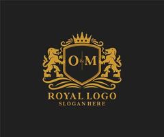Initial Om Letter Lion Royal Luxury Logo Vorlage in Vektorgrafiken für Restaurant, Lizenzgebühren, Boutique, Café, Hotel, Heraldik, Schmuck, Mode und andere Vektorillustrationen. vektor