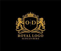 första od brev lejon kunglig lyx logotyp mall i vektor konst för restaurang, kungligheter, boutique, Kafé, hotell, heraldisk, Smycken, mode och Övrig vektor illustration.