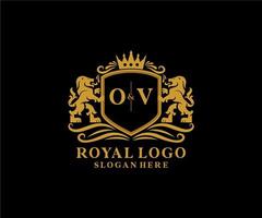 första ov brev lejon kunglig lyx logotyp mall i vektor konst för restaurang, kungligheter, boutique, Kafé, hotell, heraldisk, Smycken, mode och Övrig vektor illustration.