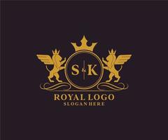 första sk brev lejon kunglig lyx heraldisk, vapen logotyp mall i vektor konst för restaurang, kungligheter, boutique, Kafé, hotell, heraldisk, Smycken, mode och Övrig vektor illustration.