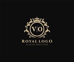 första vo brev lyxig varumärke logotyp mall, för restaurang, kungligheter, boutique, Kafé, hotell, heraldisk, Smycken, mode och Övrig vektor illustration.