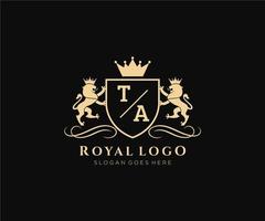 första ta brev lejon kunglig lyx heraldisk, vapen logotyp mall i vektor konst för restaurang, kungligheter, boutique, Kafé, hotell, heraldisk, Smycken, mode och Övrig vektor illustration.