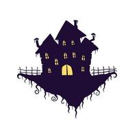 Halloween verfolgt Haus isoliert auf Weiß Hintergrund. unheimlich dunkel Silhouette von Zuhause oder Villa. Karikatur Vektor gespenstisch Illustration. gotisch süß Stadt, Dorf