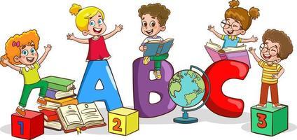 vektor illustration av barn och alfabet tecken