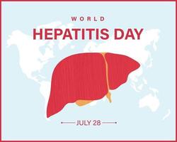världs hepatit dag banner med världskarta och lever. vektor illustration