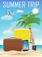 Sommerreisetaschen und Smartphone, Online-Flugbuchung vektor