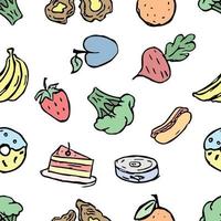 sömlös mönster med mat ikoner. klotter mat mönster. mat bakgrund vektor