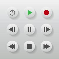 Symbol Symbol Set Media Player steuern weiße runde Tasten. Vektorillustrator