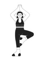 atletisk kvinna håller på med morgon- yoga enfärgad platt vektor karaktär. aktiva levande. redigerbar tunn linje full kropp person på vit. enkel bw tecknad serie fläck bild för webb grafisk design, animering