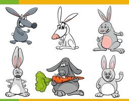rolig tecknad serie kaniner djur- tecken uppsättning vektor