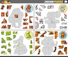 Puzzle Puzzle Spiele einstellen mit komisch Karikatur Tiere vektor