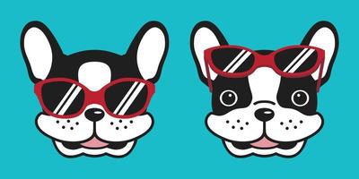 Hund Vektor Französisch Bulldogge Symbol Lächeln Karikatur Charakter Logo rot Sonnenbrille Illustration