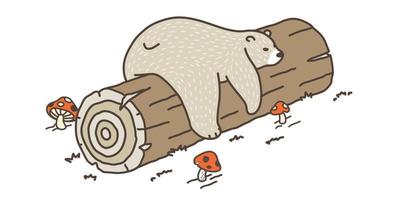 Bär Vektor Logo Symbol Polar- Bär Schlaf auf das Log Pilz Gekritzel Illustration Charakter Karikatur