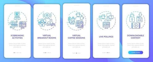 Erfolgstipps für entfernte Ereignisse Onboarding des Bildschirms der mobilen App-Seite mit Konzepten vektor