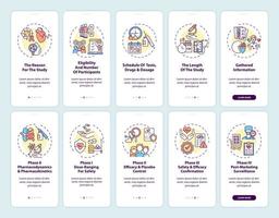 klinische Studien zum Onboarding des Bildschirms der mobilen App-Seite mit festgelegten Konzepten vektor