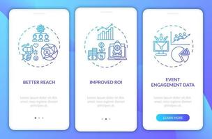 Vorteile für hybride Besprechungen Onboarding des Bildschirms für mobile App-Seiten mit Konzepten vektor