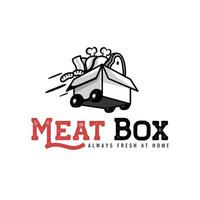 Fleisch und Würstchen im das Box mit Räder zum Fleisch und Essen Lieferung Logo Design vektor