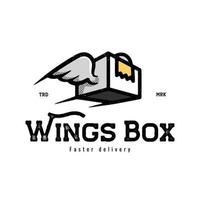 låda med vinge för snabb leverans logotyp design vektor