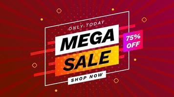 Mega Sale Banner mit dunkelrotem Hintergrund. Verkauf nur heute mit Rabatt. Werbe-Werbebanner-Vorlage. Vektorillustration. vektor