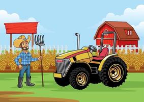 jordbrukare med traktor i de bruka vektor