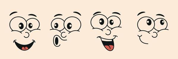 Vorlage von Uhrwerk Karikatur Maulkorb, Gesichter. lustig, groovig, Glücklich, Emoticon mit Augen und ein lächeln. Vektor Illustration.