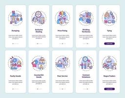 Geschäftspraktiken Onboarding des Seitenbildschirms der mobilen App mit festgelegten Konzepten vektor