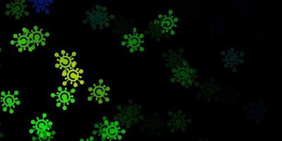mörkblå, grönt vektormönster med coronaviruselement. vektor